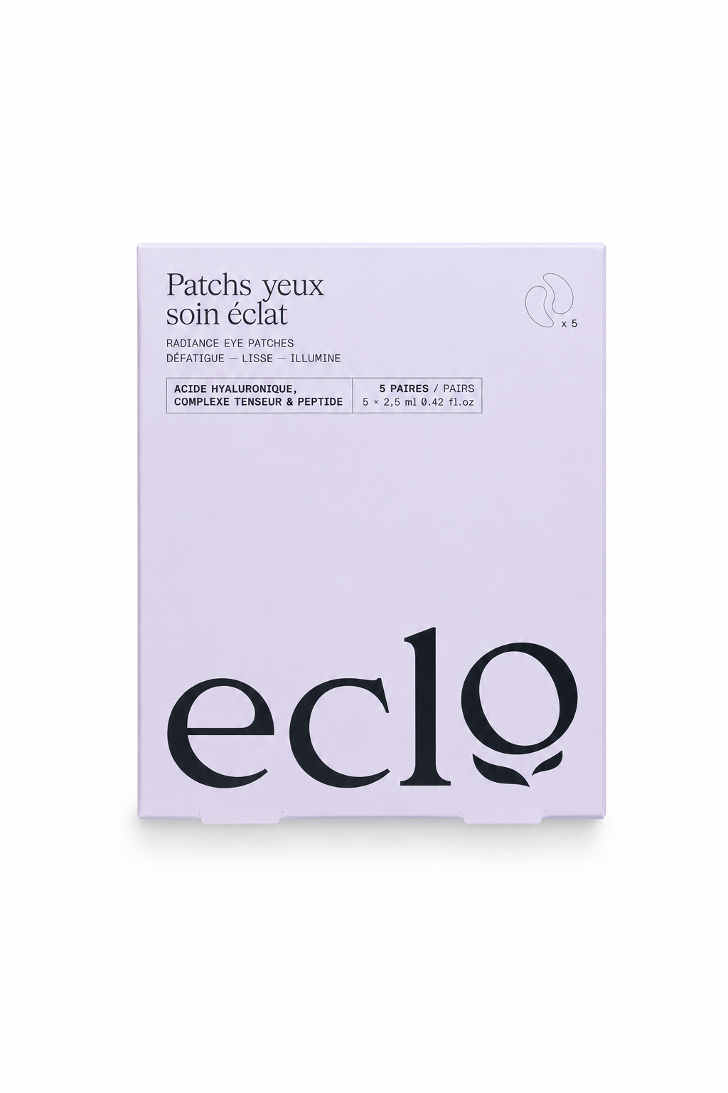 Boîte de 5 paires de patchs yeux soin éclat Eclo sur fond blanc