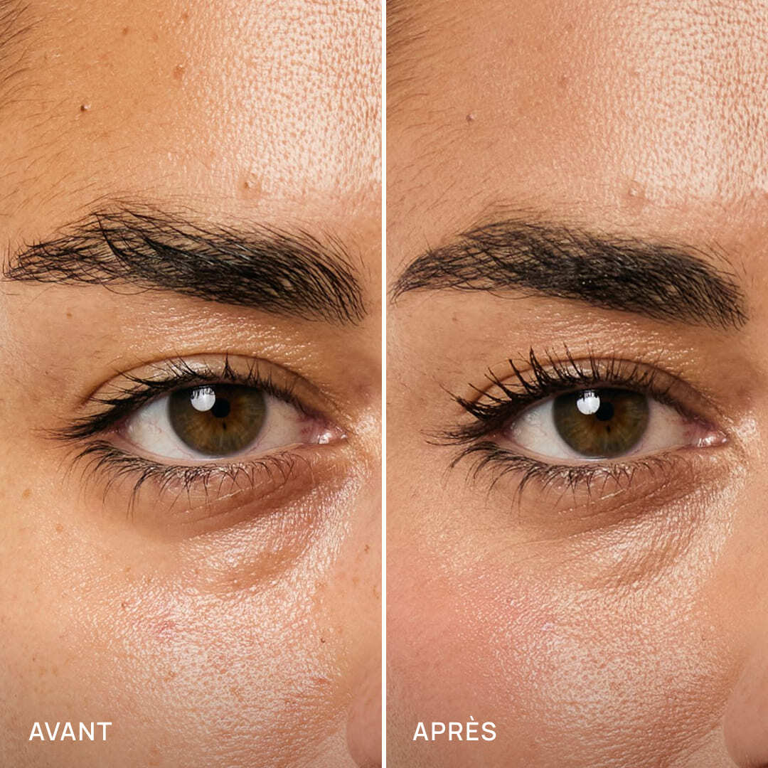 Résultat avant après du Mascara Volume AIME Noir profond